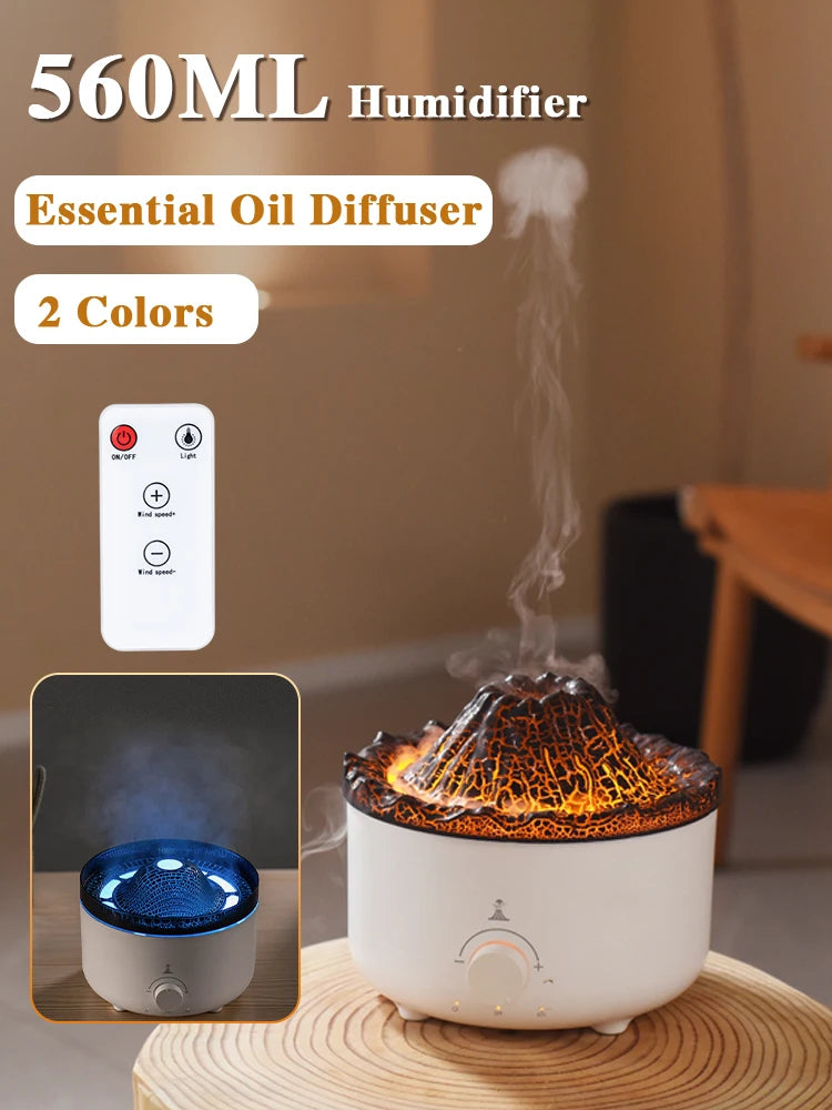 Volcano Flame Aroma Diffuser & Humidifier with Remote - Jellyfish Mist Maker for Home Fragrance