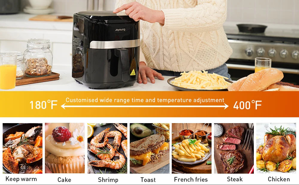 JOYOUNG 4.5L Digital Air Fryer - LED Touch, 8 Smart Programs, Oil-Free Cooking