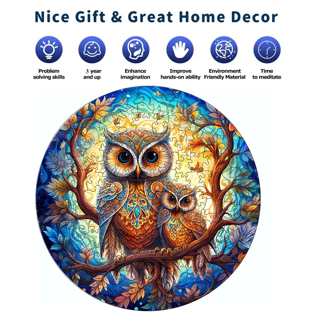 Charming Wooden Owl Jigsaw Puzzle - Fun Brain Teaser for All Ages! Perfect Birthday Gift & Family Game