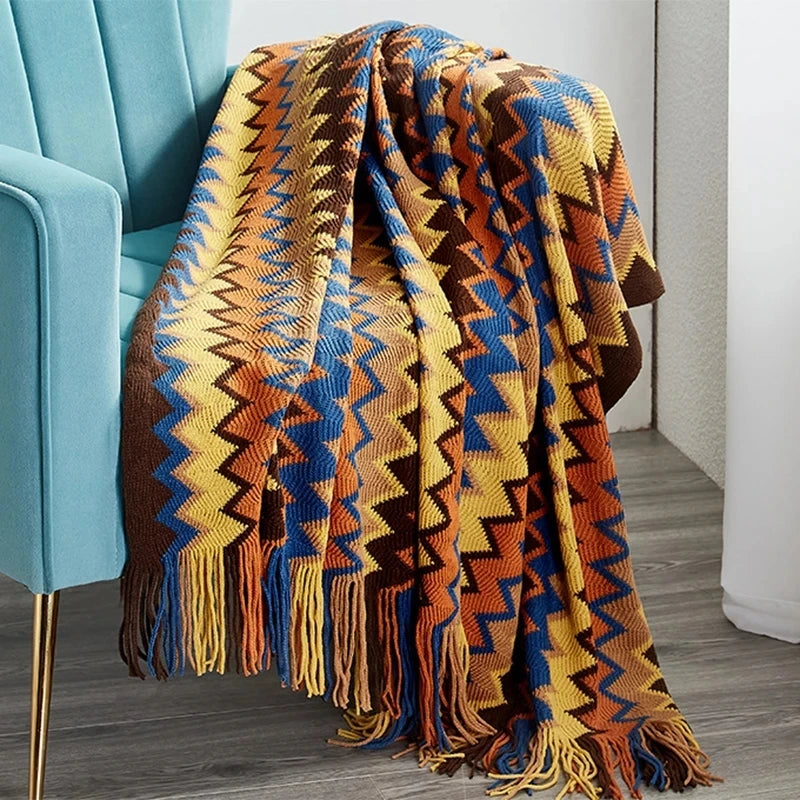 Boho Aztec Geometric Blanket - Ethnic Sofa Cover & Tapestry Decor