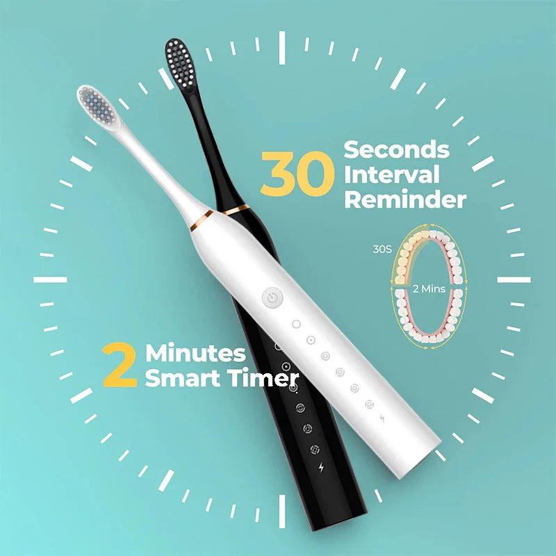 Smart Sonic Electric Toothbrush - USB Rechargeable, Whitening, with Replacement Head