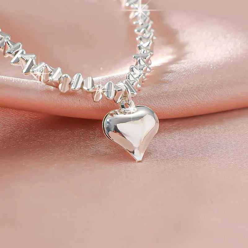 Gleaming Zircon Heart & Cross Double Layer Anklet - Trendy Summer Beach Jewelry for Women