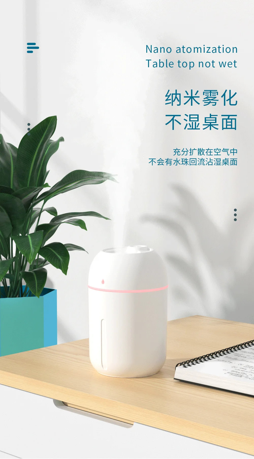 USB Ultrasonic Aroma Diffuser - 330ML Quiet Essential Oil Humidifier for Home