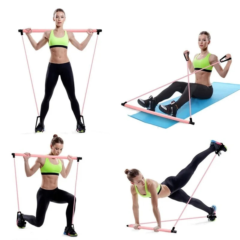 Portable Fitness Yoga Pilates Bar - Crossfit Resistance Bands Trainer for Home Gym Workouts