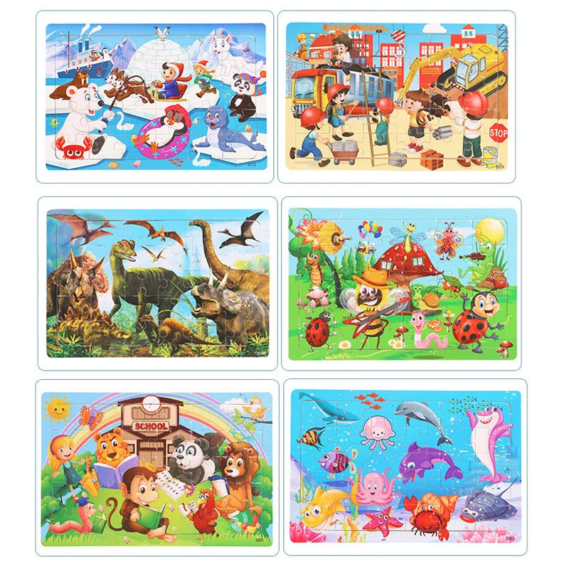 Affordable 30-Piece Montessori 3D Animal Puzzle - Fun Educational Wooden Jigsaw for Kids