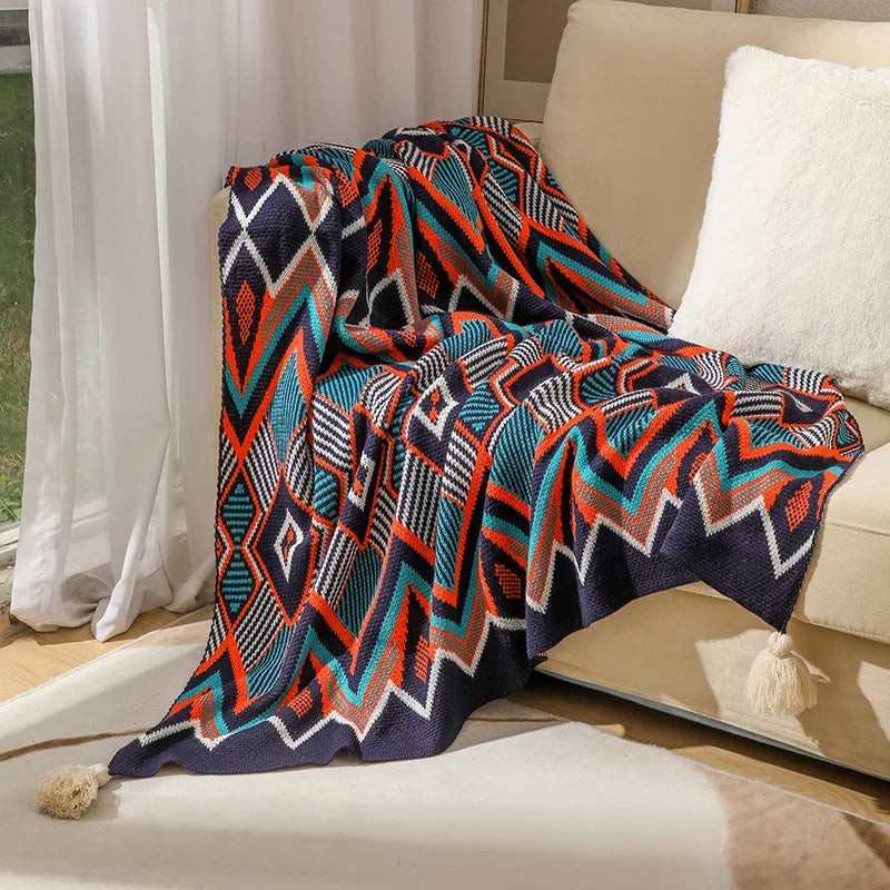 Boho Aztec Geometric Blanket - Ethnic Sofa Cover & Tapestry Decor