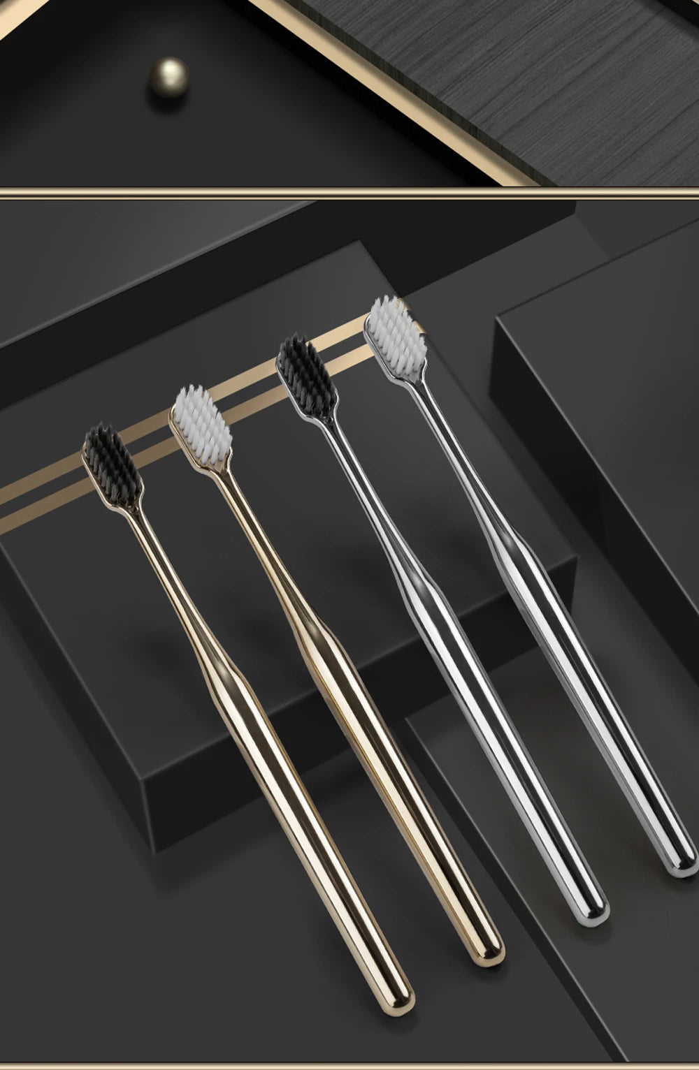 Elegant Gold & Silver Soft Toothbrushes for Adults - Gentle Luxury Dental Care