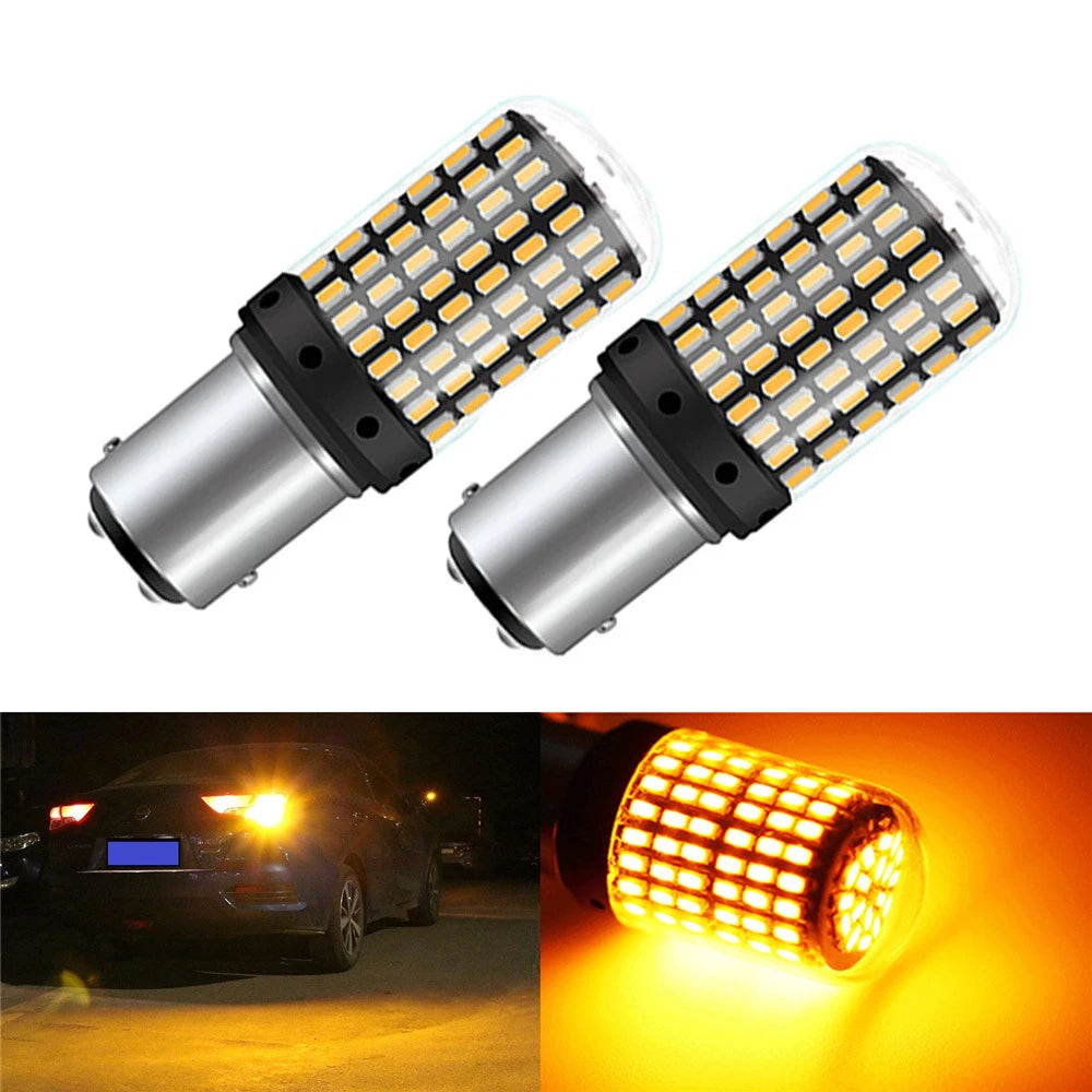 2-Pack LED Flashing Car Signal Lights - Canbus PY21W, P21W, BAU15S, 1156, BA15S, T20, 3157, 1157 Bulbs - 144SMD