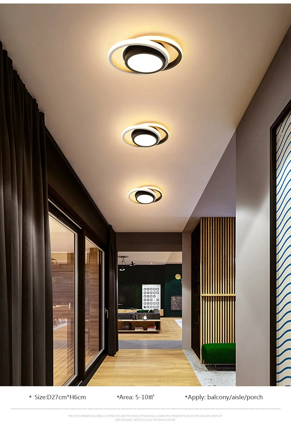 Chic Dual-Ring LED Ceiling Light - Modern, Creative Design for Hallway, Balcony, Office