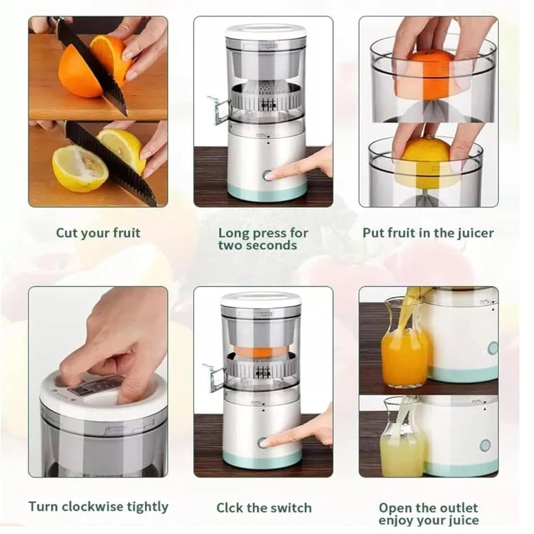 USB Rechargeable Citrus Juicer - Fresh Orange & Lemon Squeezer Blender