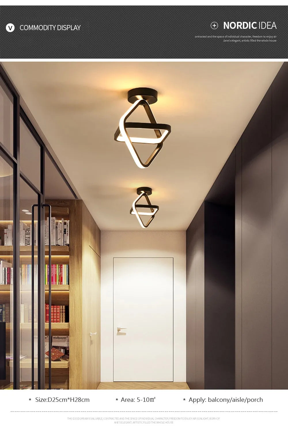 Chic Dual-Ring LED Ceiling Light - Modern, Creative Design for Hallway, Balcony, Office