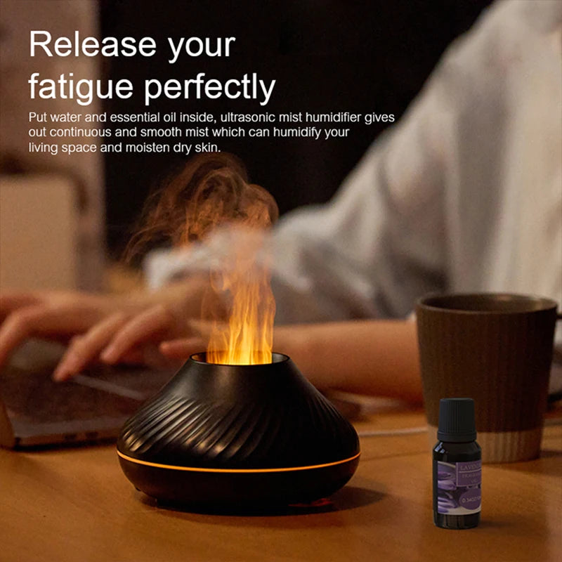 KINSCOTER Volcanic Aroma Diffuser: 130ml USB Essential Oil Lamp & Color Flame Humidifier