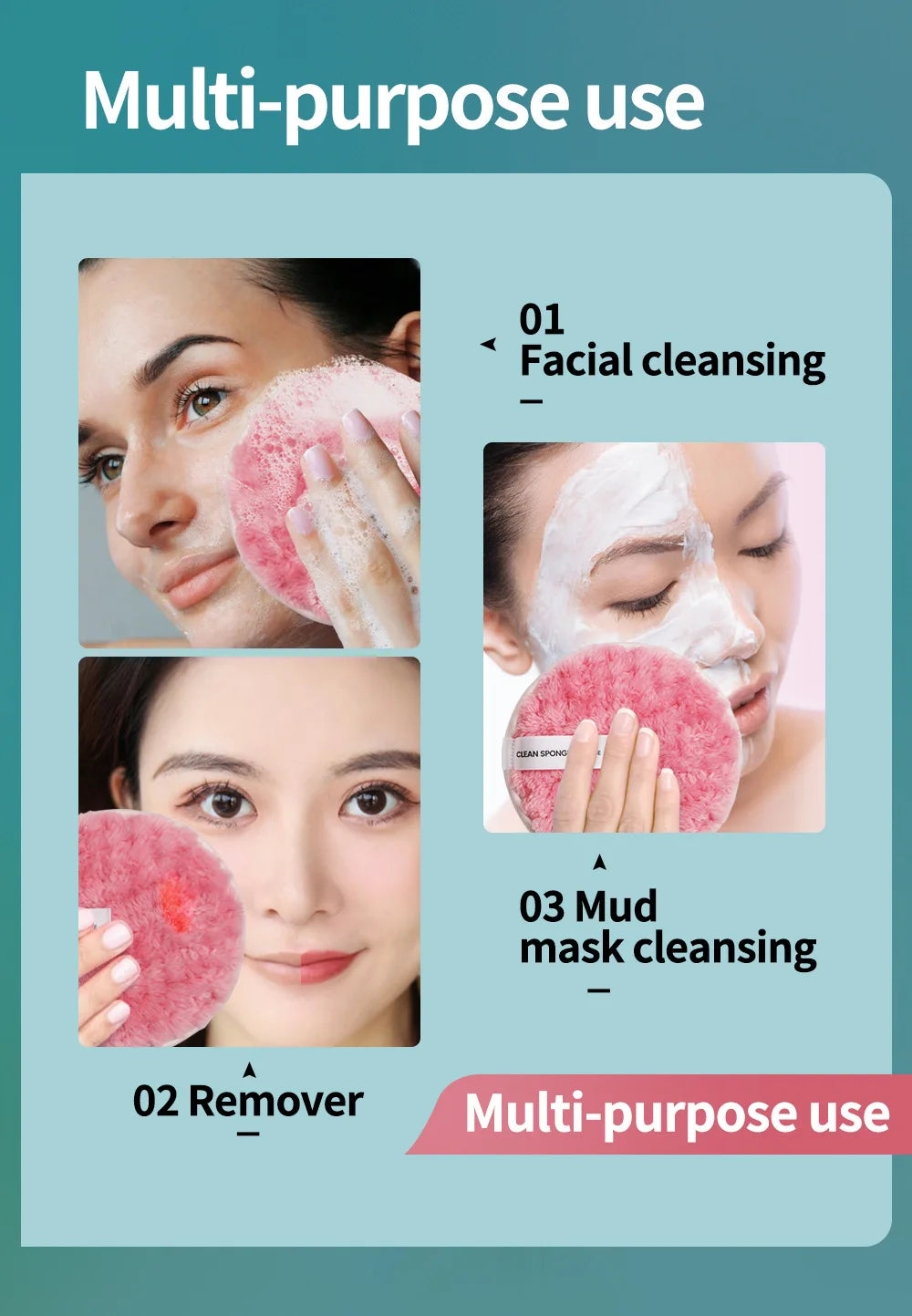 Eco-Friendly Pink Makeup Removal Puff - Soft, Chemical-Free Cleansing Pad for All Skin Types