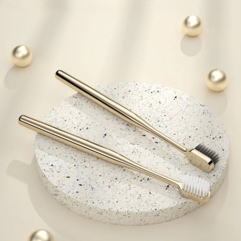 Elegant Gold & Silver Soft Toothbrushes for Adults - Gentle Luxury Dental Care