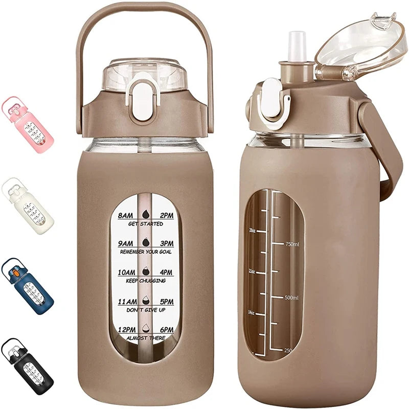 Eco-Friendly 1000ML Glass Water Bottle with Straw