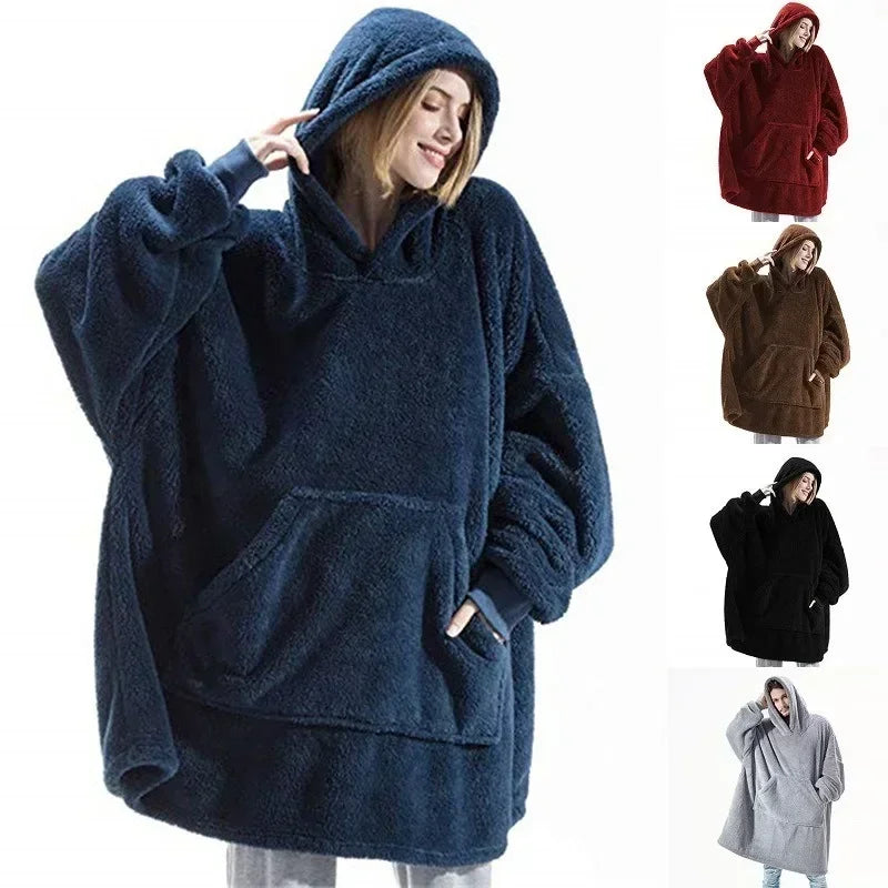 Cozy MIDSUM Oversized Winter Hoodie Blanket for Women - Warm Fleece with Sleeves & Large Pocket