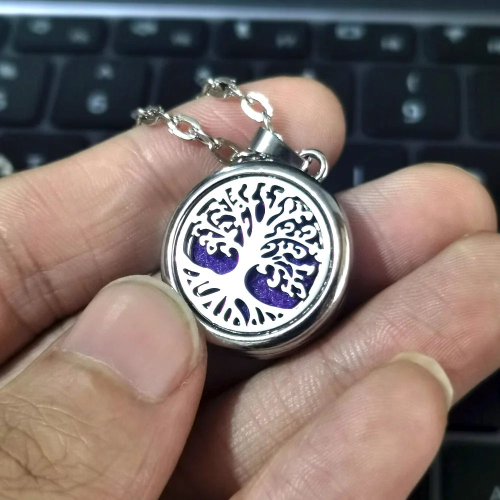 Tree of Life Aromatherapy Necklace - Stainless Steel Essential Oil Diffuser Pendant for Women