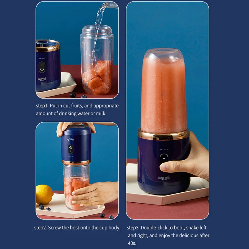 Compact USB Rechargeable Fruit Juicer - 300ml Smoothie Blender for Fresh Juices