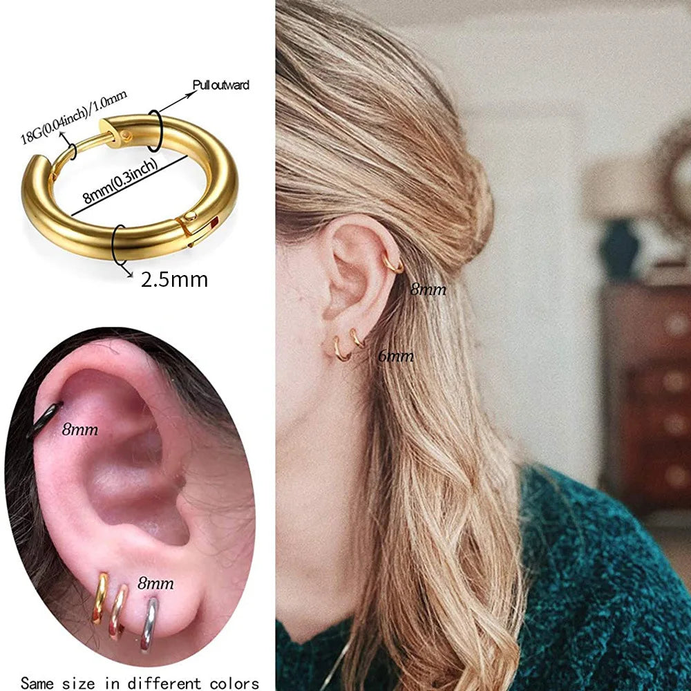 Trendy Stainless Steel Hoop Earrings - Unisex Cartilage Jewelry