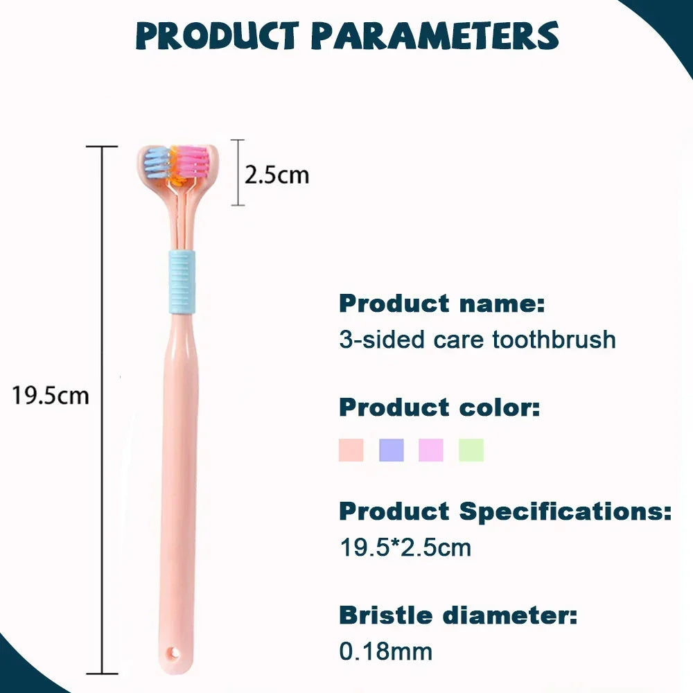 Triple-Sided Ultra Soft Bristle Toothbrush for Adults - Gentle Oral Care & Safety