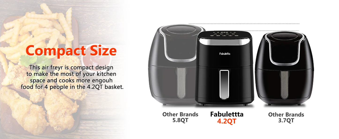 Fabuletta 4.2QT Air Fryer Oven - 9 Cooking Programs, Tempered Glass Display, Nonstick Basket