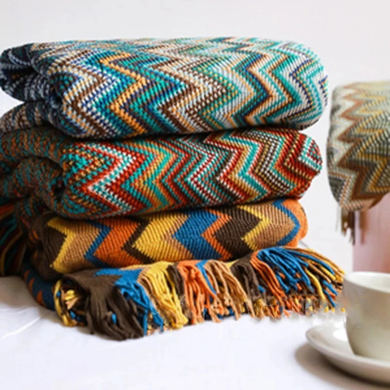 Boho Aztec Geometric Blanket - Ethnic Sofa Cover & Tapestry Decor