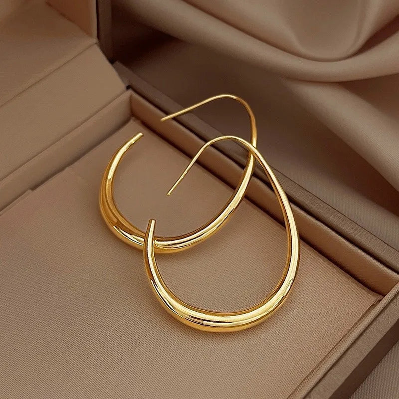 925 Silver Geometric Oval Hoop Earrings - Chic & Simple Party Jewelry for Women