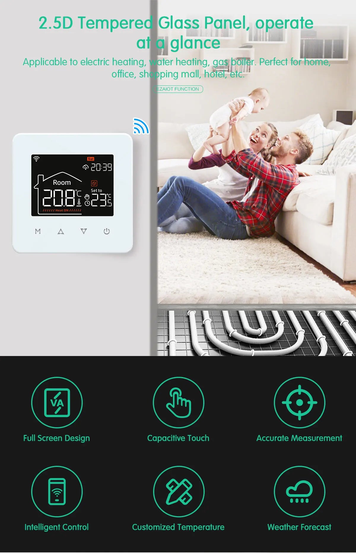 Smart WiFi Thermostat for Floor Heating & Gas Boilers - Works with Google & Alexa