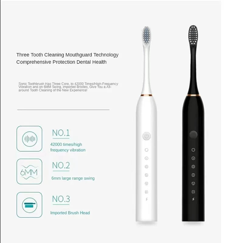 Smart Sonic Electric Toothbrush - USB Rechargeable, Whitening, with Replacement Head