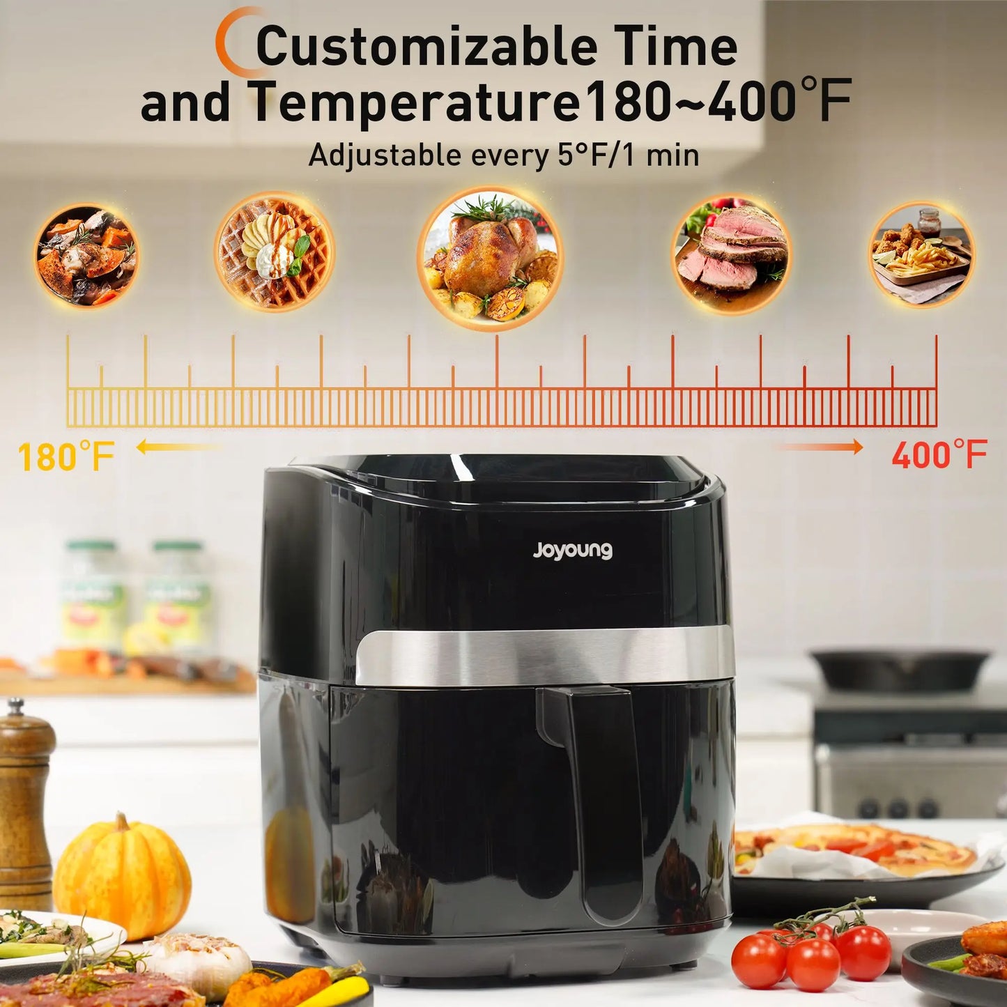 JOYOUNG 4.5L Digital Air Fryer - LED Touch, 8 Smart Programs, Oil-Free Cooking