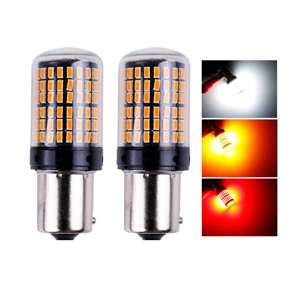 2-Pack LED Flashing Car Signal Lights - Canbus PY21W, P21W, BAU15S, 1156, BA15S, T20, 3157, 1157 Bulbs - 144SMD