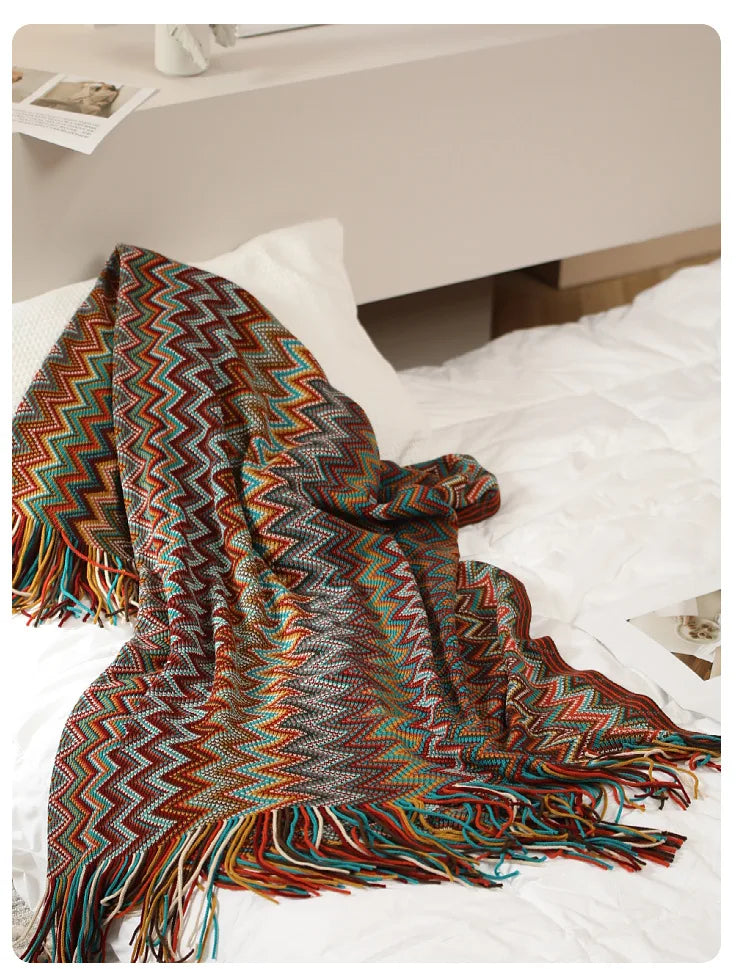 Boho Aztec Geometric Blanket - Ethnic Sofa Cover & Tapestry Decor