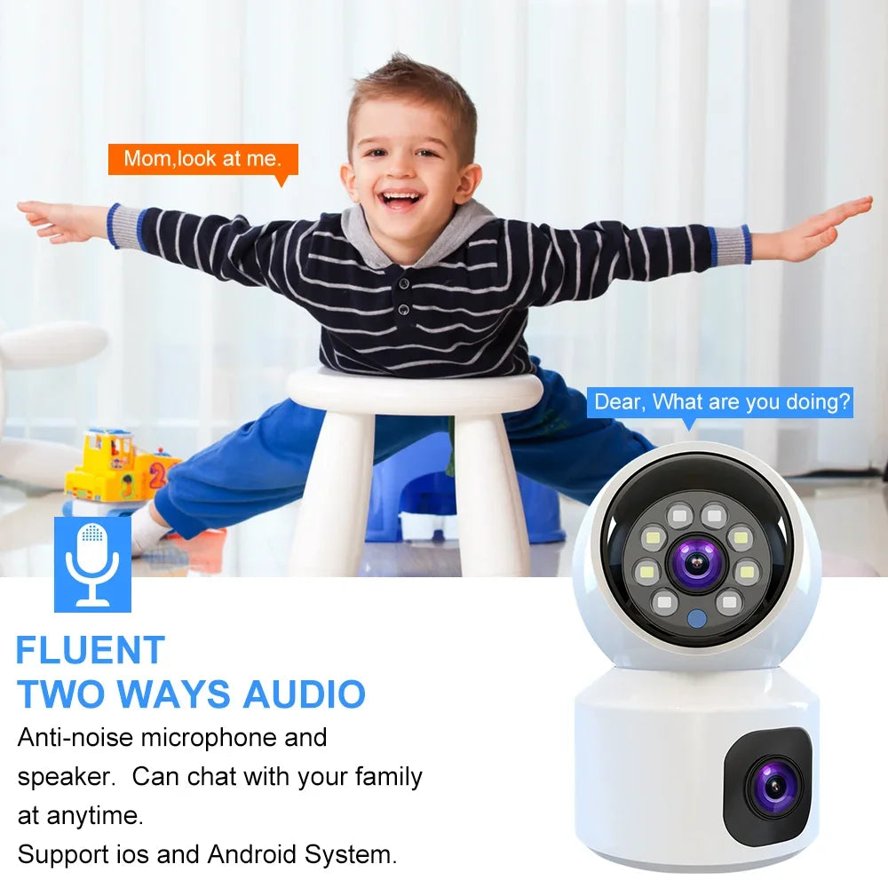 4K WiFi Dual Screen Smart Home Security Camera - Baby Monitor with Two-Way Audio & Color Night Vision