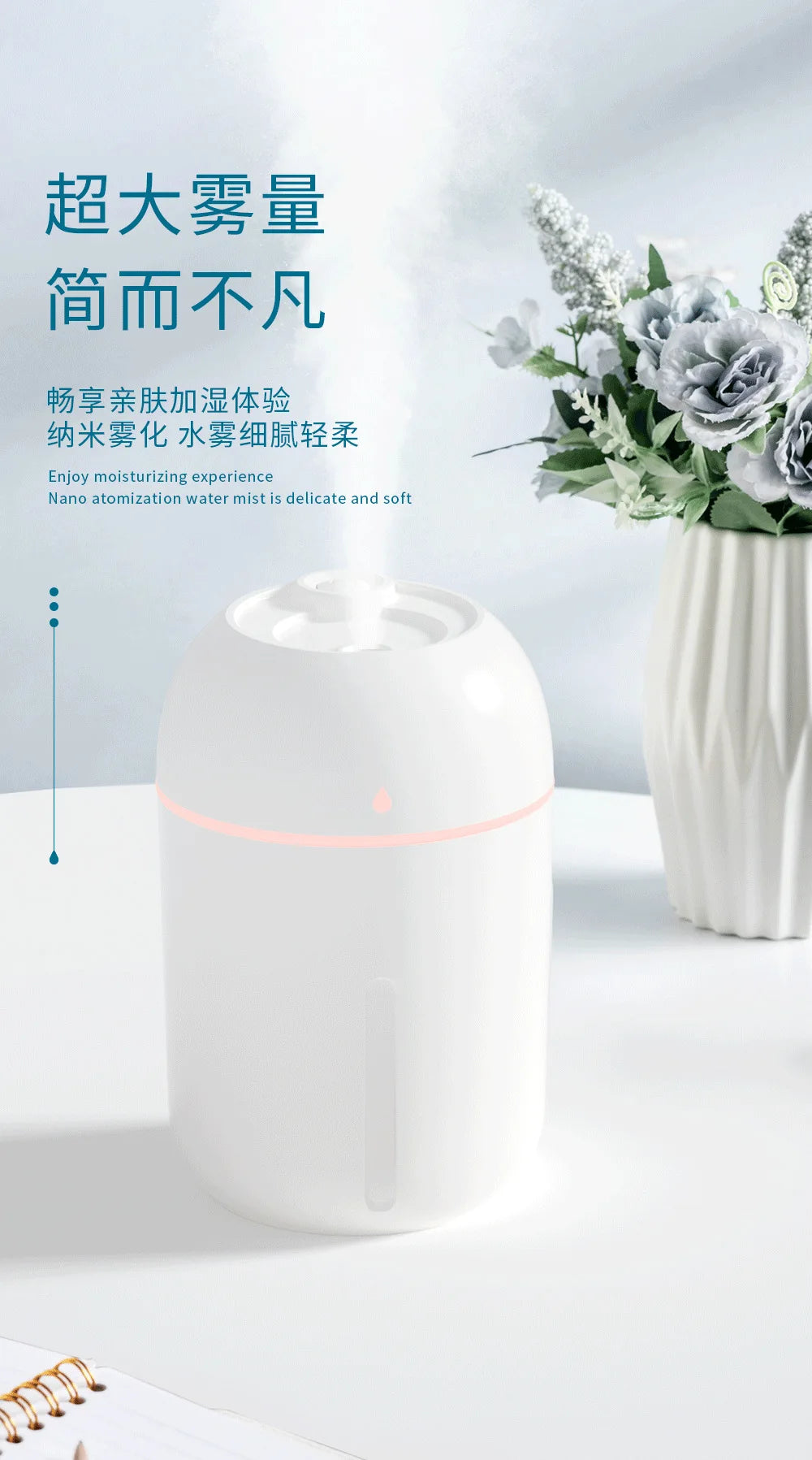 USB Ultrasonic Aroma Diffuser - 330ML Quiet Essential Oil Humidifier for Home