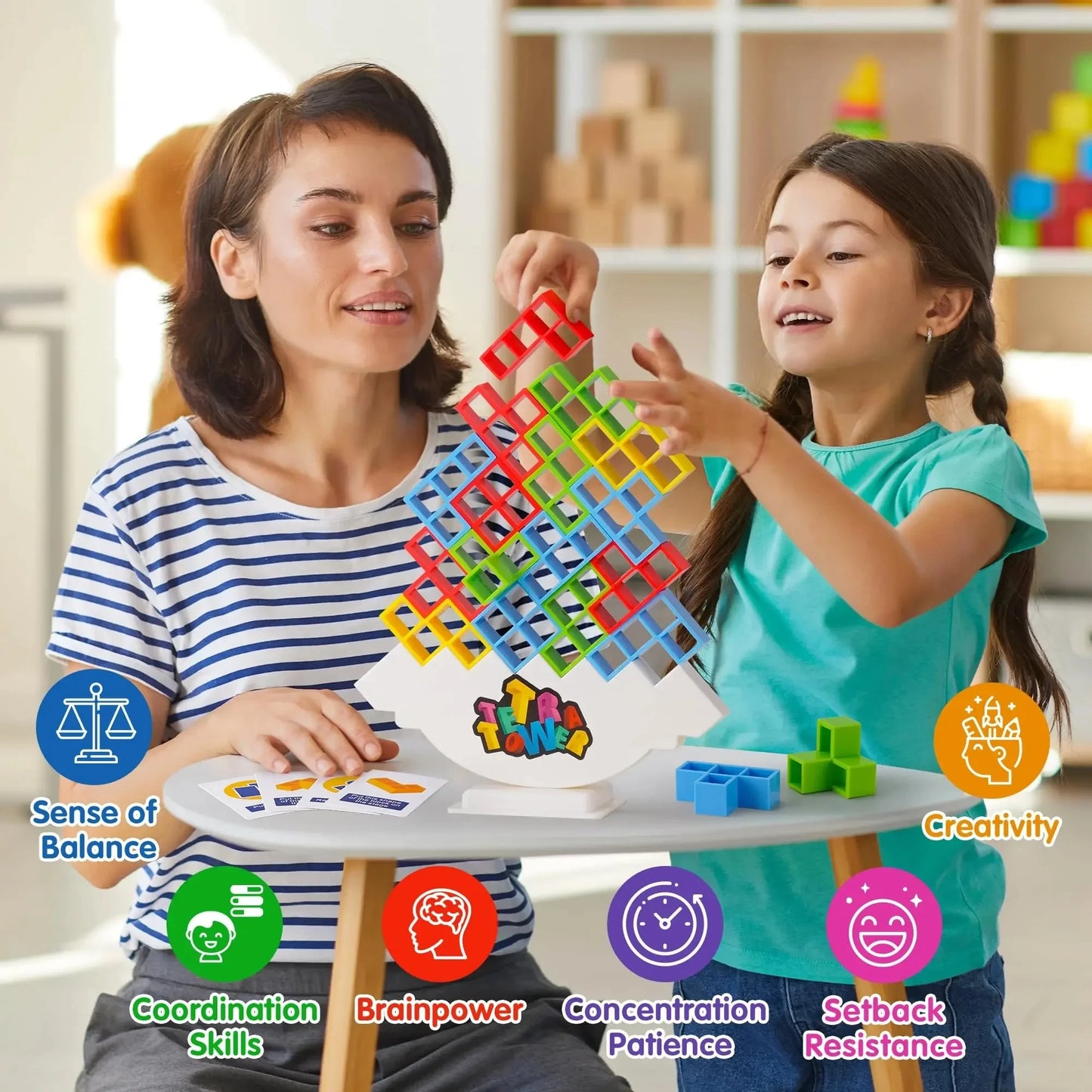 Tetra Tower Balance Game - Fun Stacking Blocks for Kids, Adults & Family Game Night