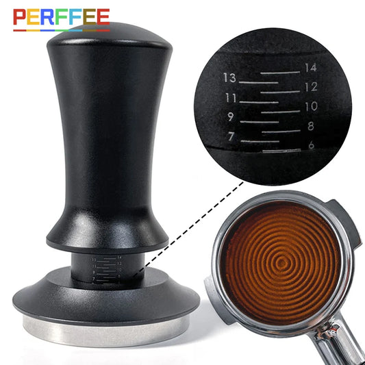 Spring-Loaded Espresso Tamper 54mm - Ripple Base with Depth Indicator for Baristas