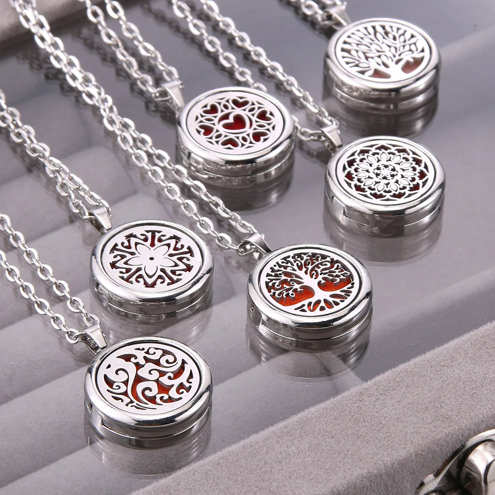 Tree of Life Aromatherapy Necklace - Stainless Steel Essential Oil Diffuser Pendant for Women