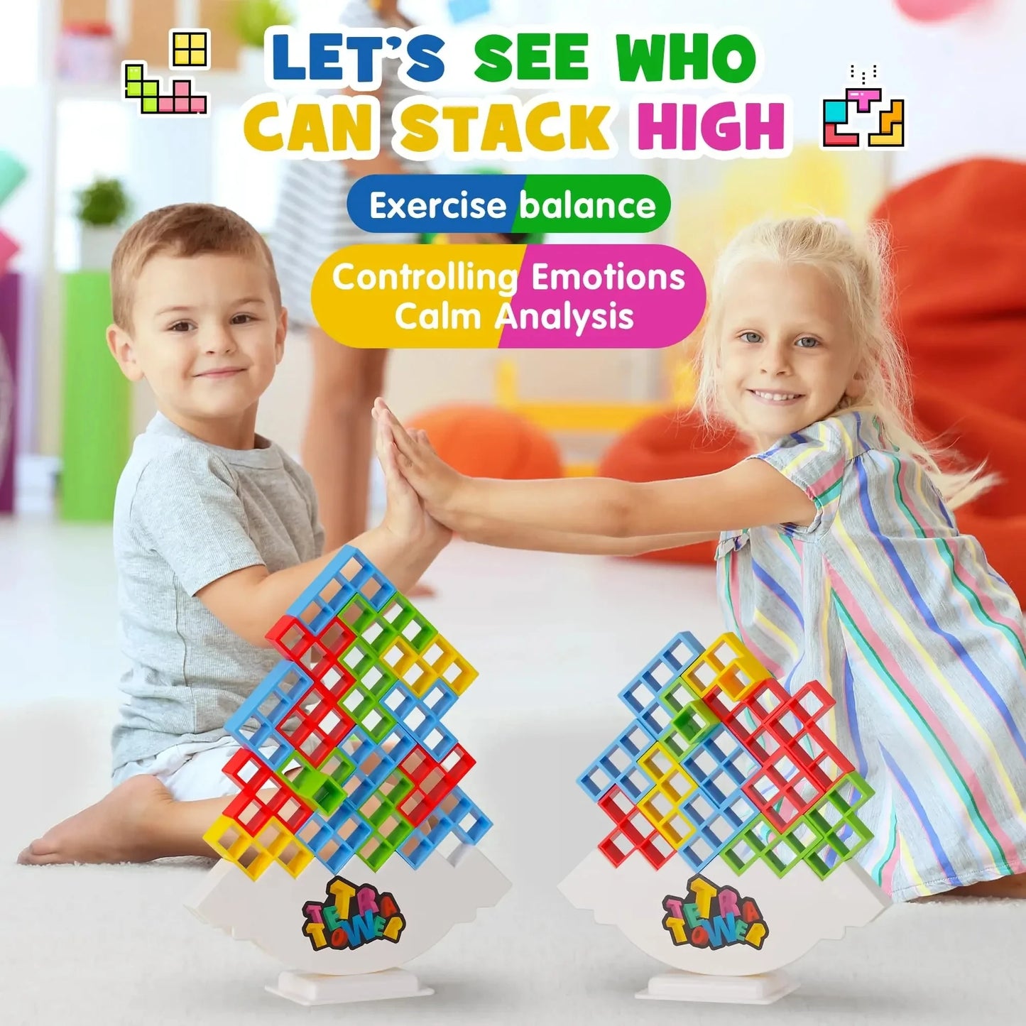 Tetra Tower Balance Game - Fun Stacking Blocks for Kids, Adults & Family Game Night