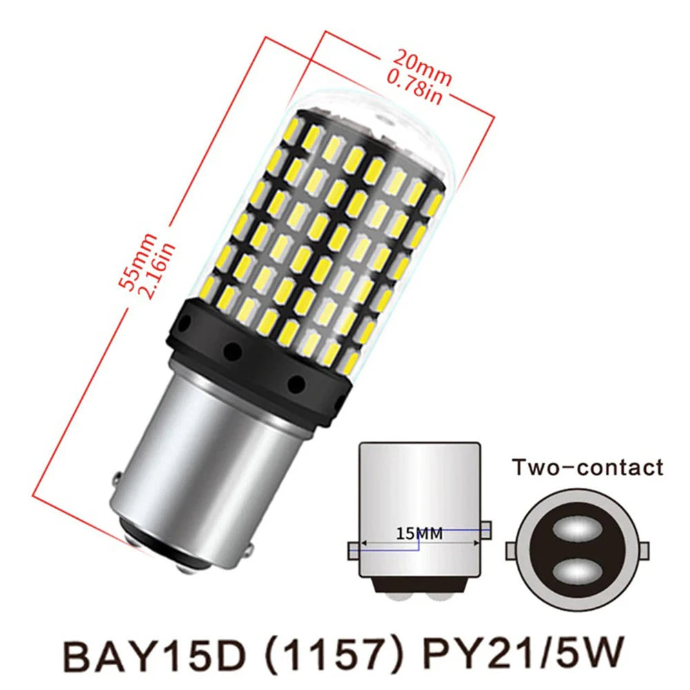 2-Pack LED Flashing Car Signal Lights - Canbus PY21W, P21W, BAU15S, 1156, BA15S, T20, 3157, 1157 Bulbs - 144SMD