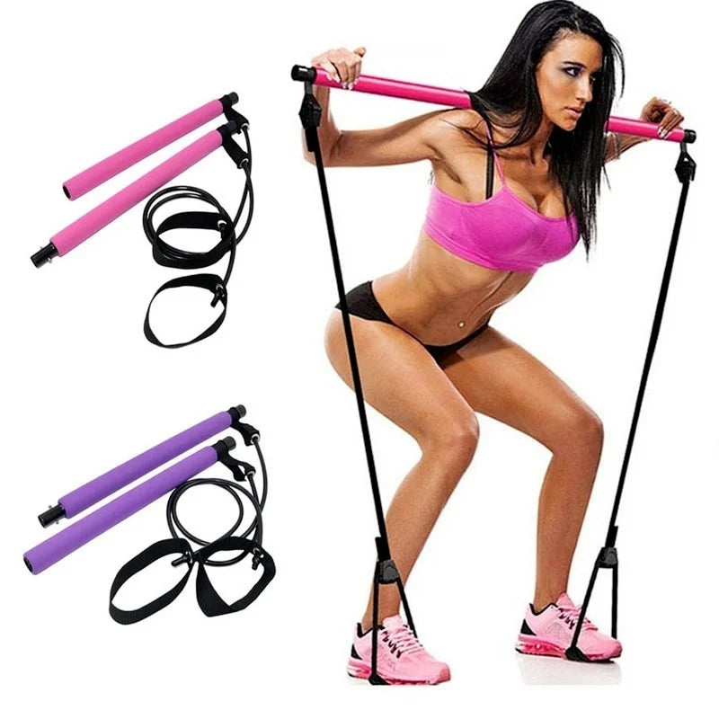 Portable Fitness Yoga Pilates Bar - Crossfit Resistance Bands Trainer for Home Gym Workouts