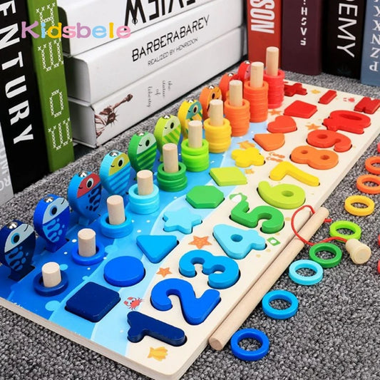 Montessori Math & Fishing Puzzle - Educational Wooden Toy for Toddlers